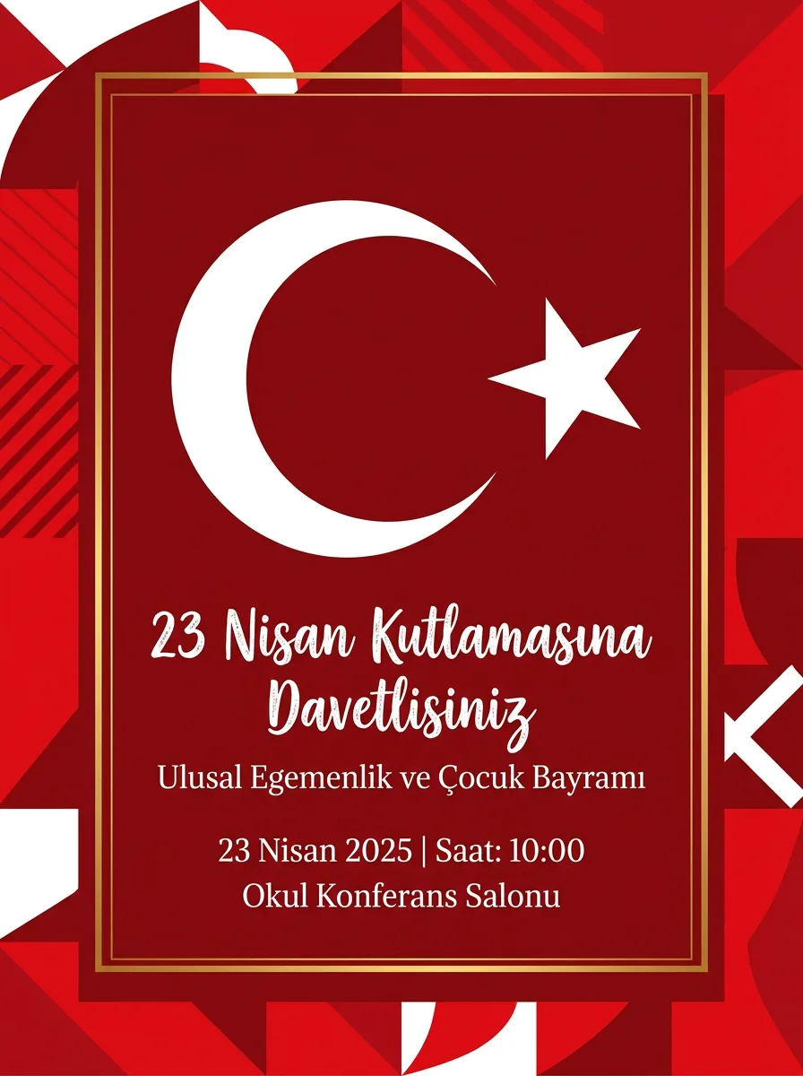 23 Nisan Türk bayrağı geometrik temalı davetiye örneği
