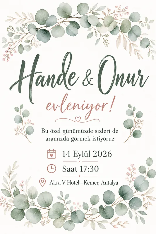 Standart kalitesinde örnek davetiye